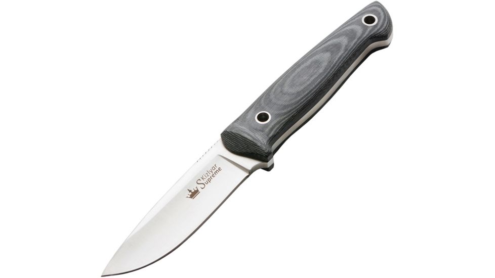 Kizlyar Santi Fixed Blade Knife,3.5in,Satin D2 Steel Drop Point Blade,Ergonomic Black/Gray Micarta Handle KK0047