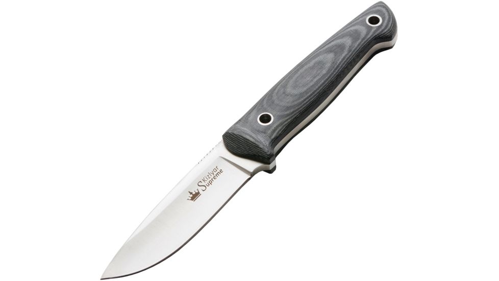 Kizlyar Santi Fixed Blade Knife,3.5in,Satin Stainless Drop Point Blade,Ergonomic Black/Gray Micarta Handle KK0045
