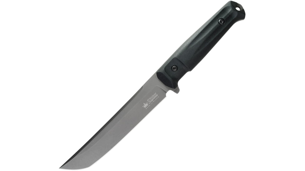 Kizlyar Senpai Fixed Blade Knife, 12in Overall, 6.75 stonewash finish AUS-8 stainless blade, Black Kraton handle, KK0219