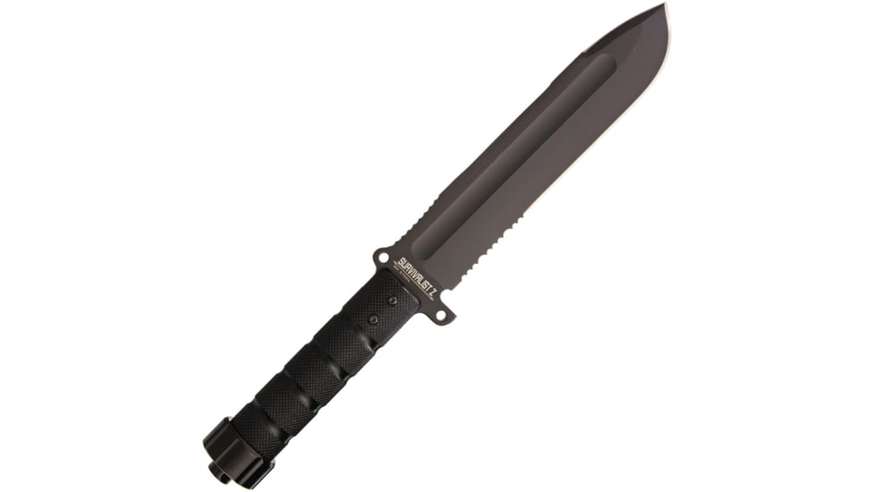 Kizlyar Survivalist Z D2 Black Knife, 12.5 overall, Grooved and textured black aluminum handle, KK0077