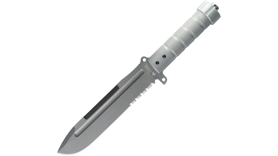 Kizlyar Survivalist Z D2 Gray Knife, 12.5 overall, Grooved and textured black aluminum handle, KK0078