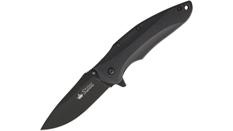 Kizlyar Zedd Linerlock Black Ti D2 Folding Knife,3.25in,D2 Tool Steel,Drop Point,Black,G10 Handle KK0175