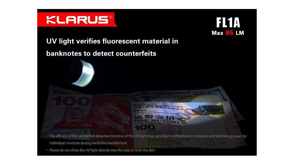 Klarus FL1A Multicolor Waterproof LED Flashlight,Black,65 Lumens KLARUS-FL1A