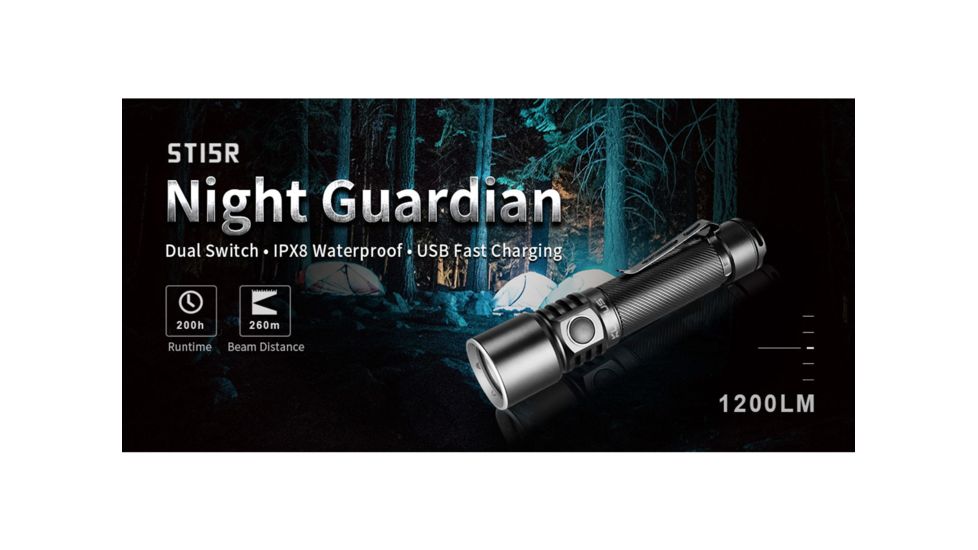Klarus ST15R Night Guardian Rechargeable LED Flashlight, Black, ST15R