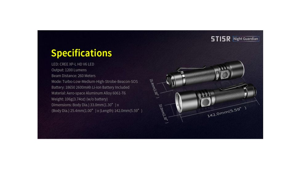 Klarus ST15R Night Guardian Rechargeable LED Flashlight, Black, ST15R
