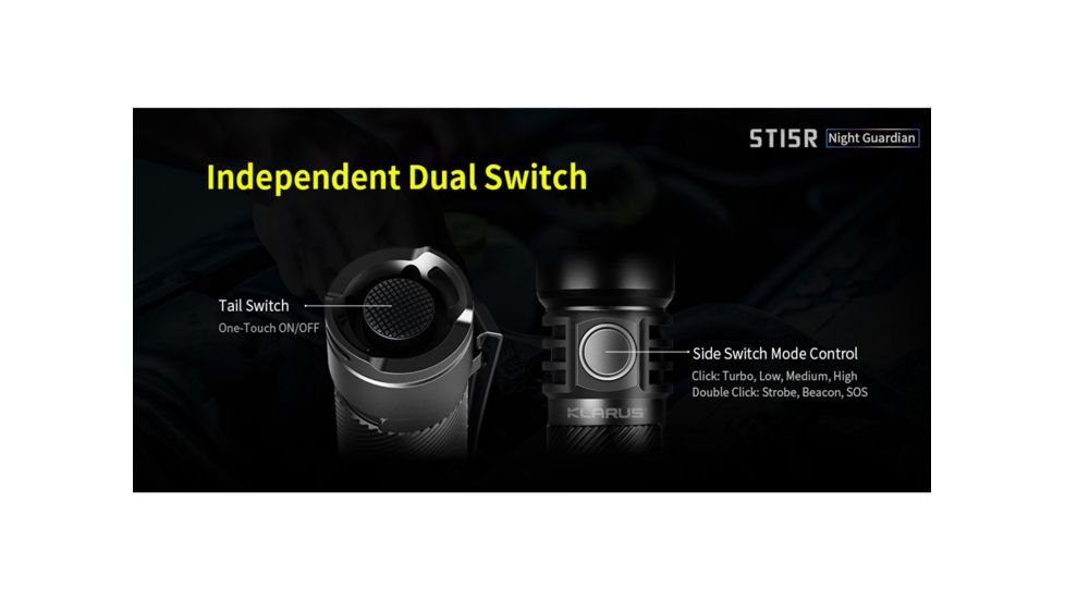 Klarus ST15R Night Guardian Rechargeable LED Flashlight, Black, ST15R