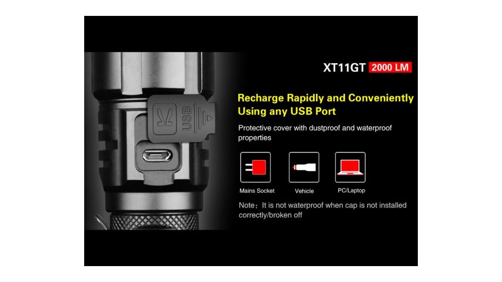 Klarus XT11GT Rechargeable Tactical Flashlight - 2000 Lumens, Black, KLARUS-XT11GT