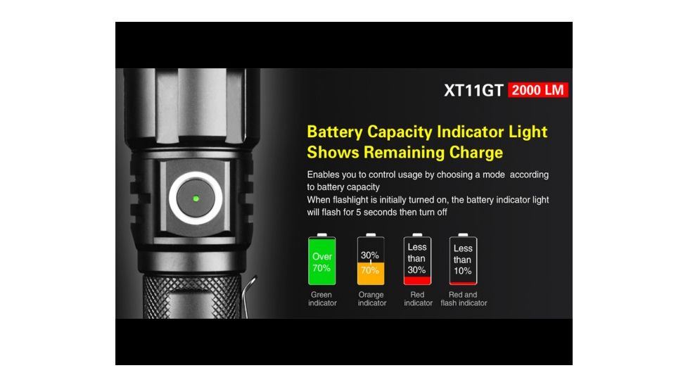 Klarus XT11GT Rechargeable Tactical Flashlight - 2000 Lumens, Black, KLARUS-XT11GT