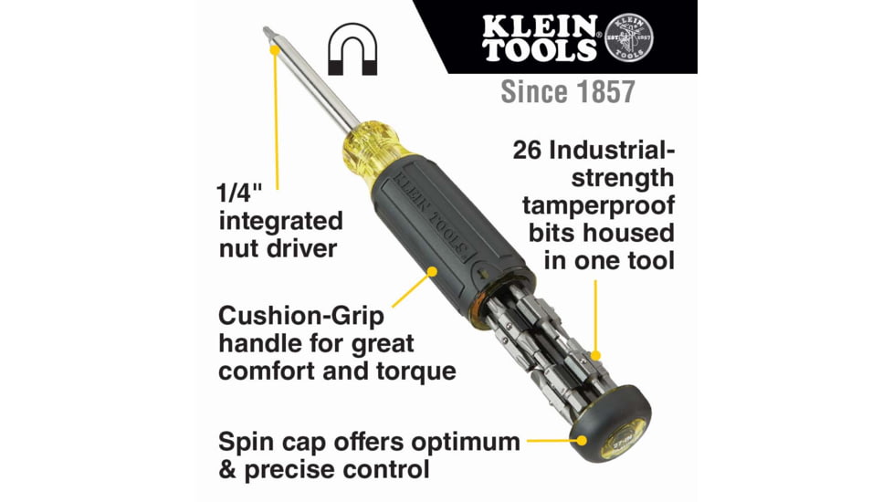 Klein Tools 27in1 Multi-Bit Tamperproof Screwdriver, Black/Yellow, 32307