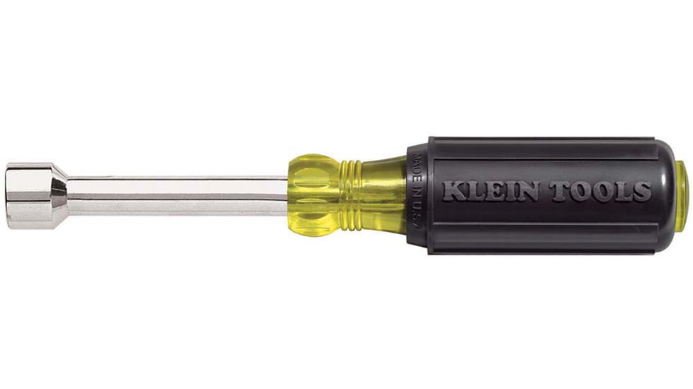 Klein Tools 7/16In Hollow Nut Driver, 3In, Cushion-Grip, Black/Yellow, 630-7/16