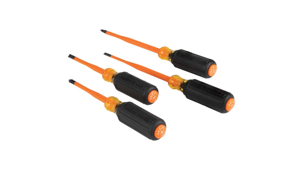 Klein Tools Cabinet Screwdriver Set, Slim-Tip Insulated Phillips, Square, 4Piece, Orange/Black, 33734INS