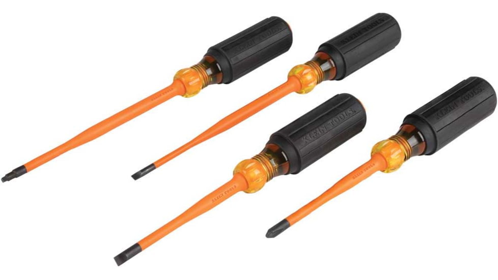 Klein Tools Cabinet Screwdriver Set, Slim-Tip Insulated Phillips, Square, 4Piece, Orange/Black, 33734INS