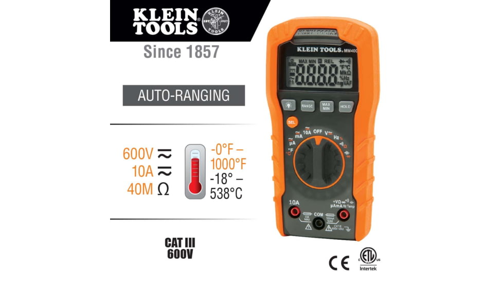 Klein Tools Digital Multimeter - Auto-Ranging - 600V, MM400