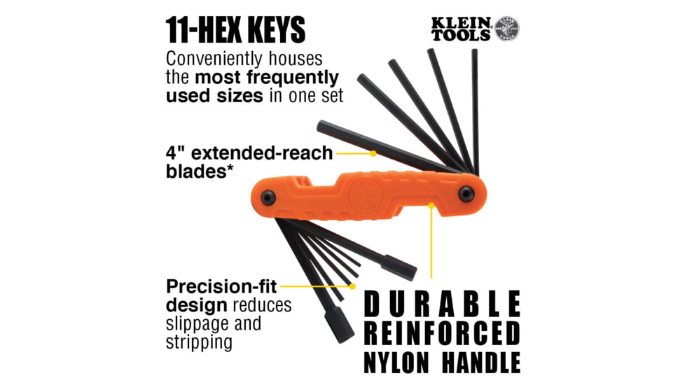 Klein Tools Folding Hex Key Set -11 Fractional Inch-Sized Keys Pro, 70550