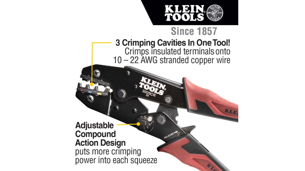 Klein Tools Full Cycle Ratcheting Crimper - 10-22 AWG, 3005CR