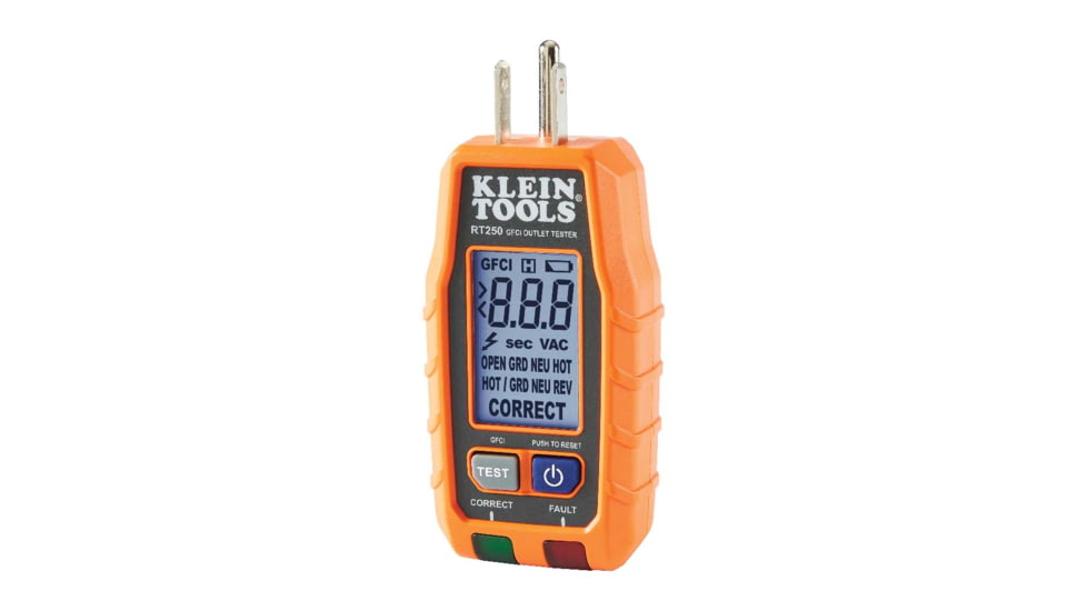 Klein Tools GFCI Receptacle Tester w/LCD, Orange/Black, RT250
