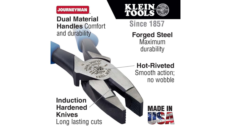 Klein Tools Linemans Pliers, Journeyman Handle, 9In, Light Blue/Black, J2000-9NE