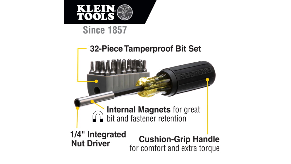 Klein Tools Screwdriver w/32-Piece Tamperproof Bit Set Magnetic, 32510