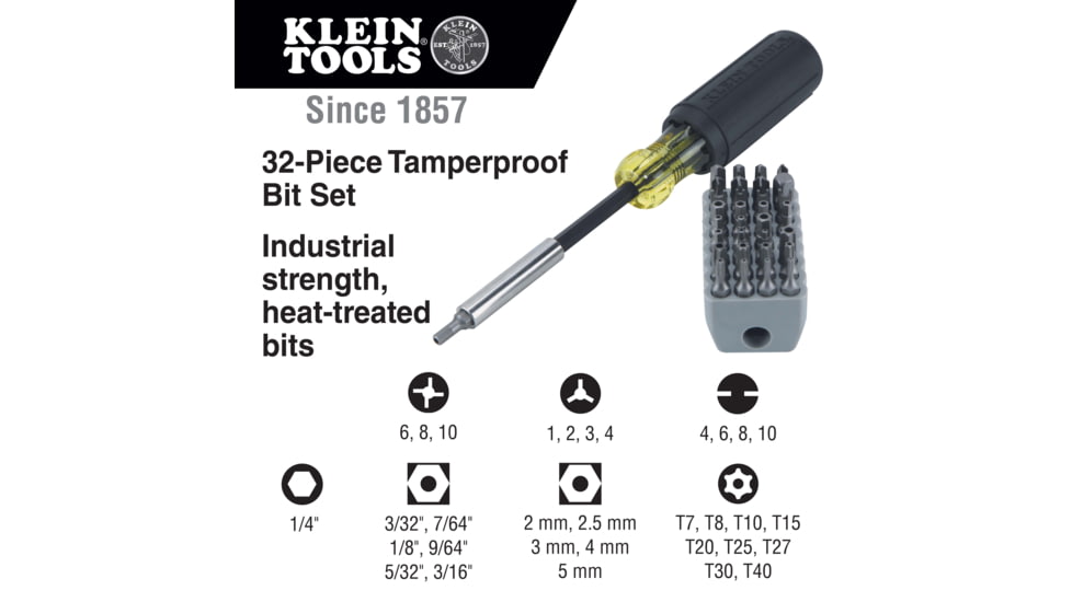 Klein Tools Screwdriver w/32-Piece Tamperproof Bit Set Magnetic, 32510