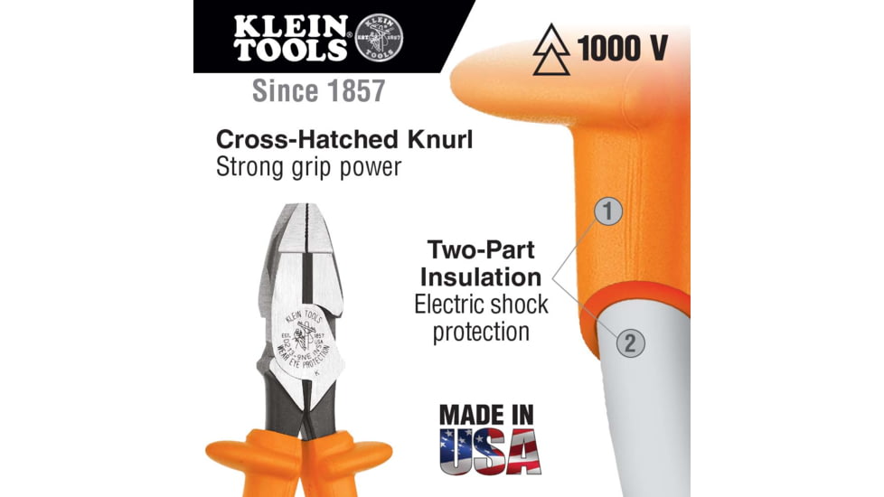 Klein Tools Side Cutting Pliers, New England Insulated, 9In, Orange, D213-9NE-INS