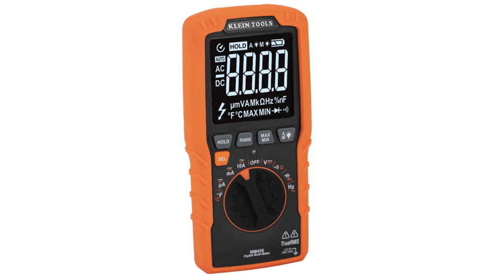 Klein Tools TRMS Auto-Ranging Slim Digital Multimeter, 600V, Temp, Orange/Black, MM450