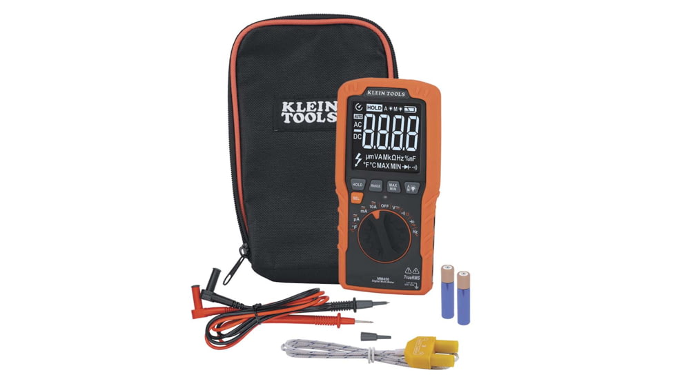 Klein Tools TRMS Auto-Ranging Slim Digital Multimeter, 600V, Temp, Orange/Black, MM450