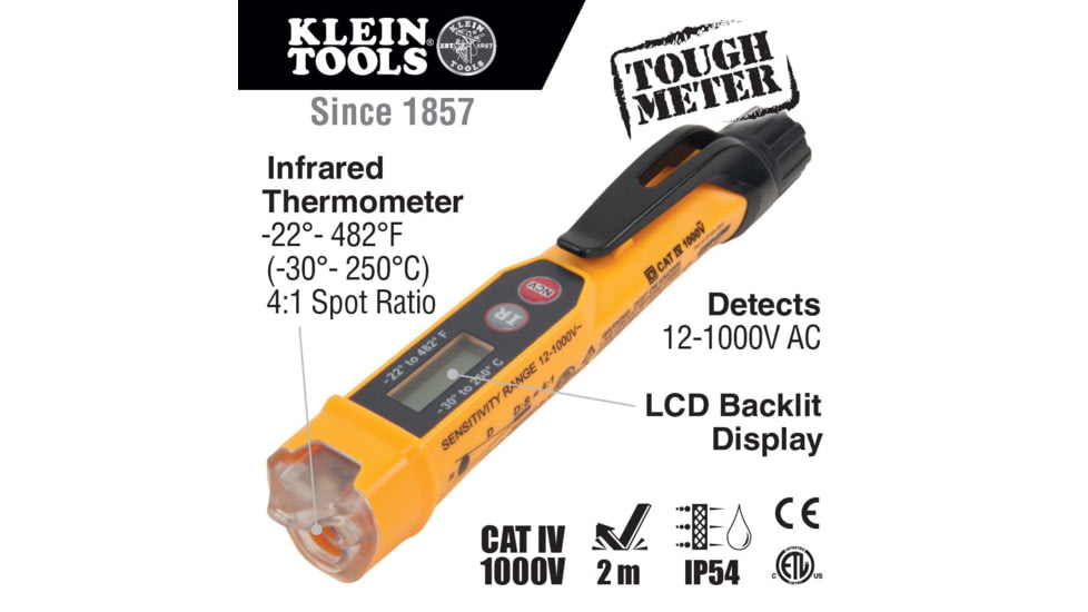 Klein Tools Voltage Tester w/Infrared Thermometer Non-Contact, NCVT-4IR