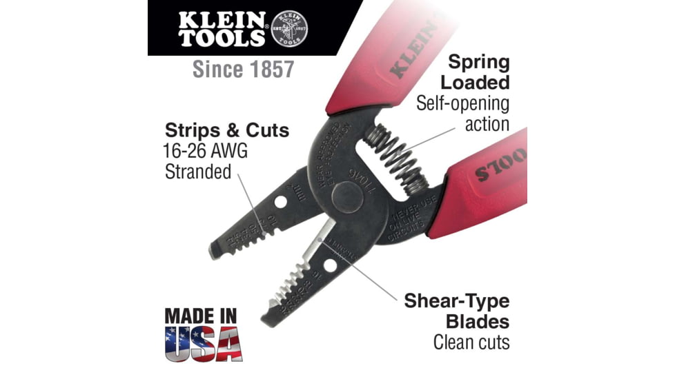 Klein Tools Wire Stripper /Cutter, 16-26 AWG Stranded, Red, 11046