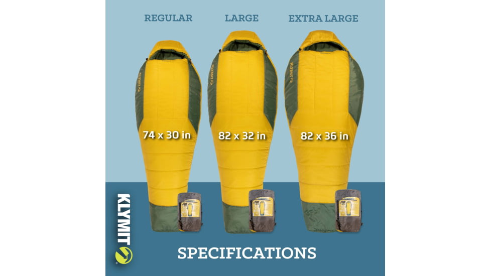 Klymit Wild Aspen Sleeping Bag, 0 Degrees, Yellow, Large, 13WAYL00D