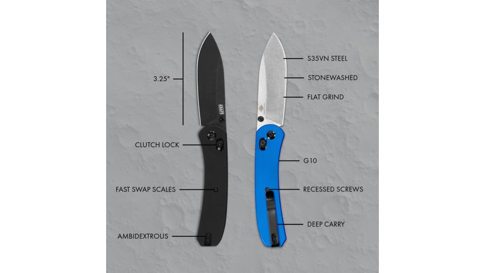 Knafs Lander 2 Pocket 3.25in Folding Knife, G10 Handle, Clutch Lock, S35VN, Drop Point, Black/Black, KNAFS-00180