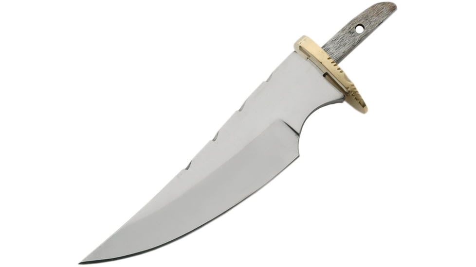 Knifemaking Clip Blade Guard/Sheath, Blade, 6.25in Overall, 3.75in Mirror SS Clip Point Blade, Brass Guard, Brown Leather Belt Sheath, BL-7723