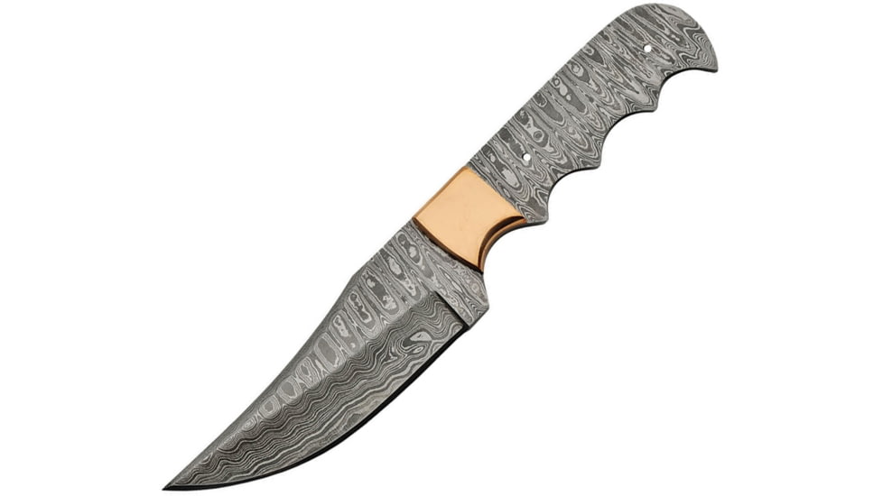 Knifemaking Clip Point Blade w/Finger Grooved Handle, 8 3/4in Fixed Blade Knife, 8.75in Overall, 4.25in Damascus Steel Clip Point Blade, Finger Grooved Handle, Brass Bolster, One-Piece BL-DM2736