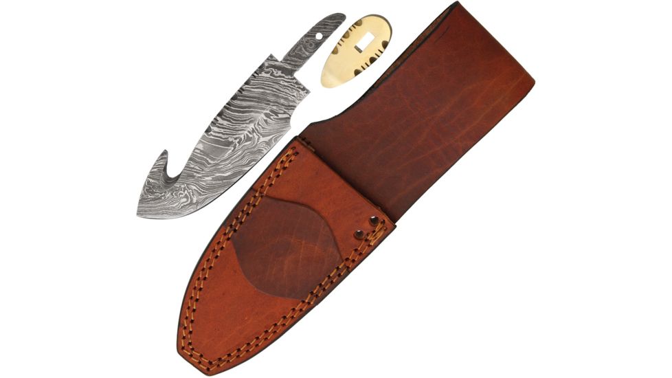 Knifemaking Damascus Guthook With Sheath Fixed Blade Knife, 4.5in, Damascus Steel, Standard Edge BLSODMBL2
