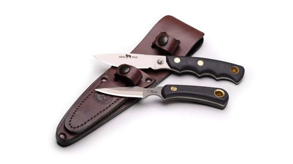 Knives of Alaska Alpha Wolf / Cub Bear Combo Fixed Blade Knives, 3in / 2.75in, CPM MagnaCut Stainless Steel, Drop Point /Caping Blade, Santoprene, Black Handle, 00372FG