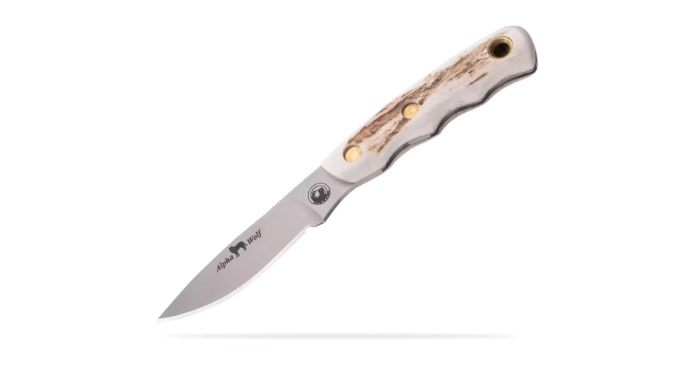 Knives of Alaska Alpha Wolf / Cub Bear Combo Fixed Blade Knives, 3in / 2.75in, CPM MagnaCut Stainless Steel, Drop Point /Caping Blade, Stag, Brown And White Sculpted Bone Handle, 00373FG