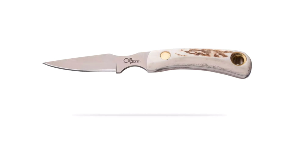 Knives of Alaska Alpha Wolf / Cub Bear Combo Fixed Blade Knives, 3in / 2.75in, CPM MagnaCut Stainless Steel, Drop Point /Caping Blade, Stag, Brown And White Sculpted Bone Handle, 00373FG
