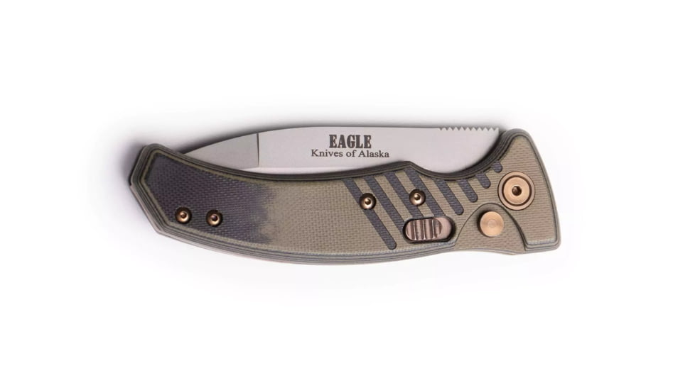 Knives of Alaska Eagle Auto Automatic Folding Knife, 2.9in, CPM MagnaCut Stainless Steel, Spear Point Blade, G10, Black/OD Handle, 00956FG