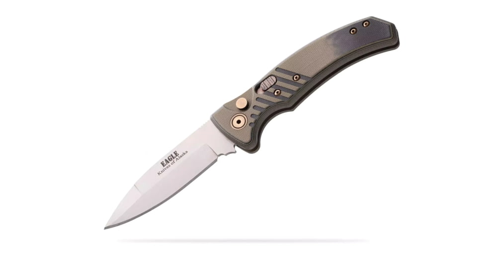 Knives of Alaska Eagle Auto Automatic Folding Knife, 2.9in, CPM MagnaCut Stainless Steel, Spear Point Blade, G10, Black/OD Handle, 00956FG