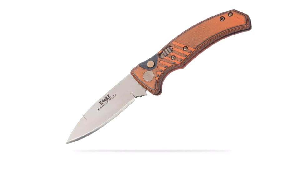 Knives of Alaska Eagle Auto Automatic Folding Knife, 2.9in, CPM MagnaCut Stainless Steel, Spear Point Blade, G10, Orange/Black Handle, 00958FG