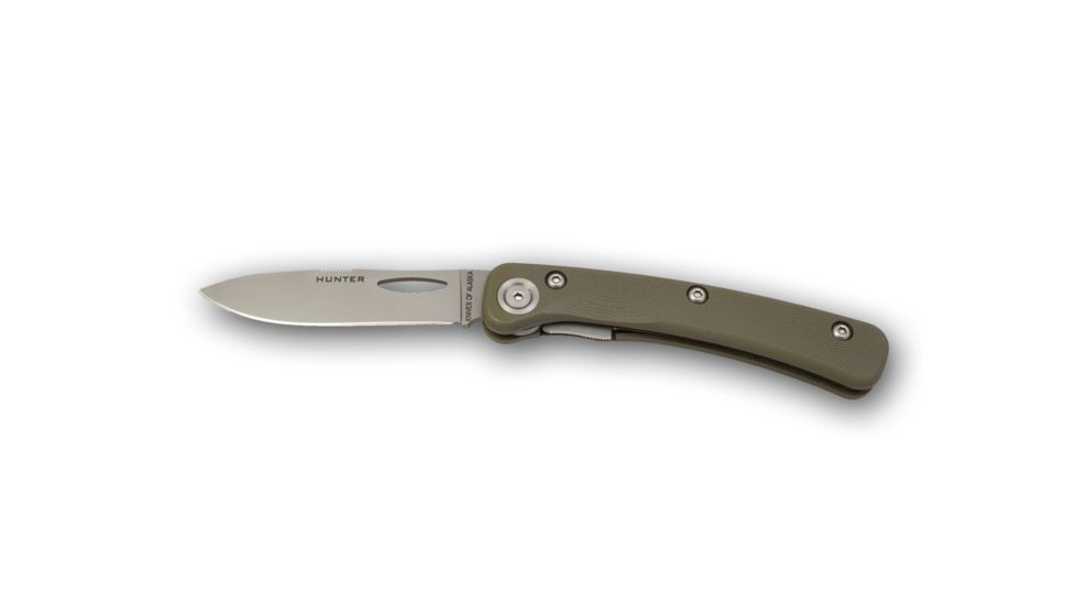 Knives of Alaska Featherlight Hunter D2 Knife, G-10 OD Handle w/ Clip, Olive Drab, 00452FG