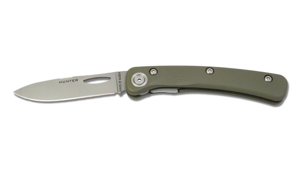 Knives of Alaska Featherlight Hunter D2 Knife, G-10 OD Handle w/ Clip, Olive Drab, 00452FG