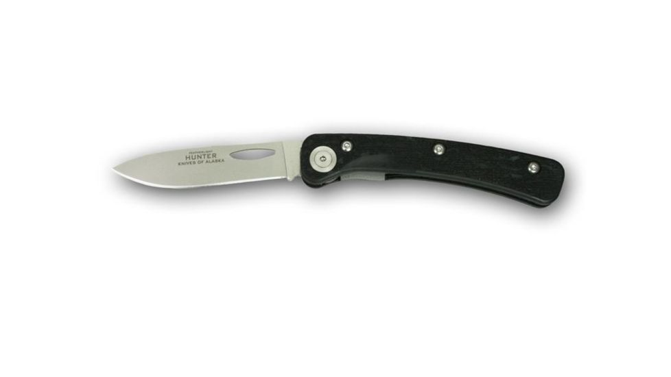 Knives of Alaska Featherlight Hunter D2 Smooth Folding Knife, Suregrip Handle w/Clip, Black 00905FG