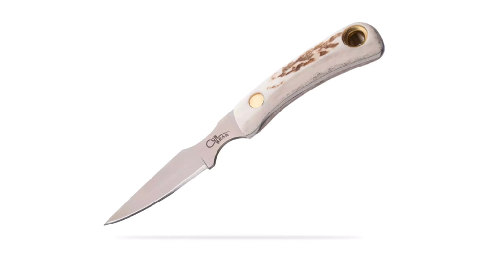 Knives of Alaska Muskrat / Cub Bear Combo Fixed Blade Knives, 2.25in / 2.75in, CPM-S30V Stainless Steel, Round Point/Caping Blade, Stag, Brown And White Sculpted Bone Handle, 00103FG