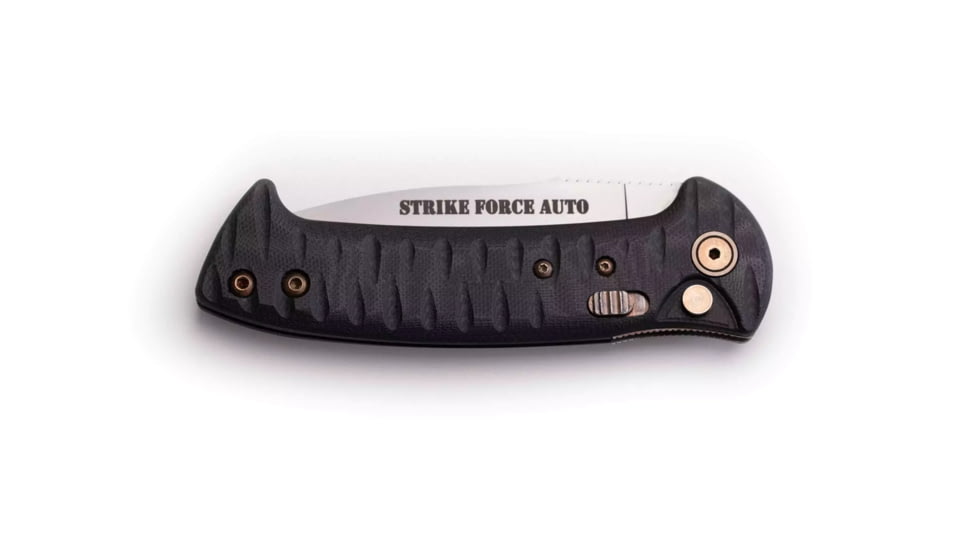 Knives of Alaska Strike Force Auto Serrated Automatic Folding Knife, 3in, Magnacut Stainless Steel, Drop Point Blade, G10, Black, 00934FG