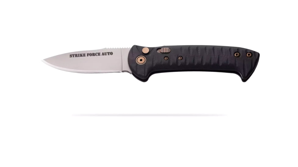Knives of Alaska Strike Force Auto Serrated Automatic Folding Knife, 3in, Magnacut Stainless Steel, Drop Point Blade, G10, Black, 00934FG