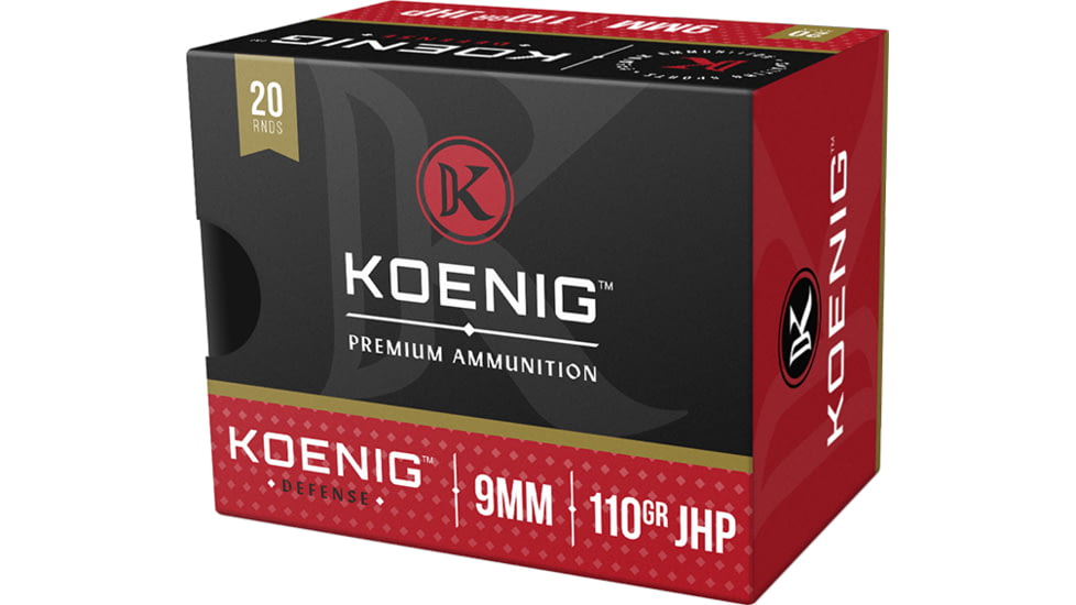 Koenig Defense 9mm Luger 110 Grain Hollow Point Brass 1250 Pistol Ammo, 20 Rounds, DK9MDEF20