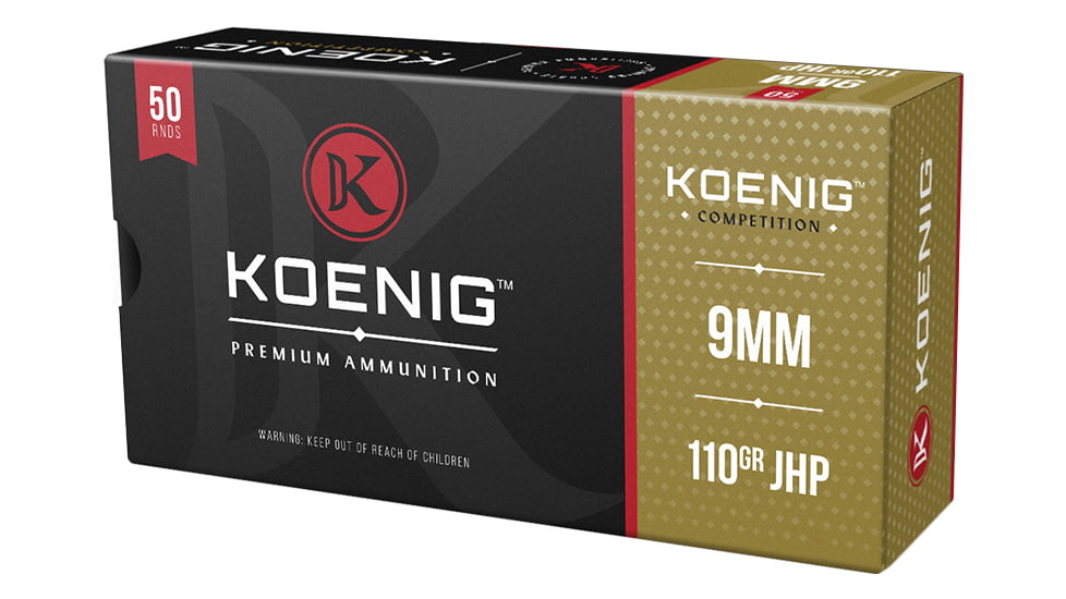 Koenig Match 9mm Luger 110 Grain Hollow Point Brass 1150 Pistol Ammo, 50 Rounds, DK9MMT50