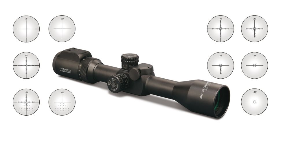 Konus KONUSPRO-EL30 Rifle Scope, 4-16x44mm, 30mm tube, LCD, 10 Interchangeable Reticles, Black, 7330