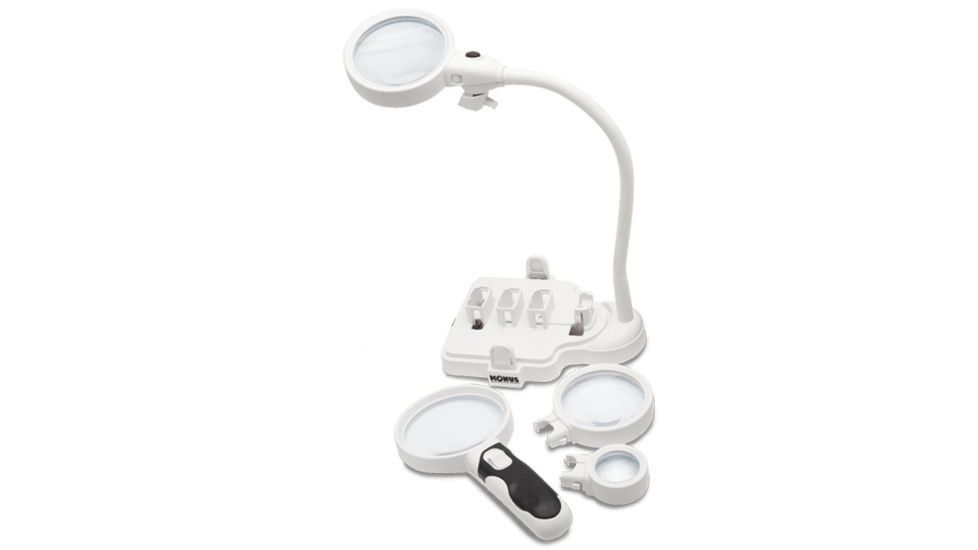 Konus Tabletop or Handheld Magnifier w/3 Interchangeable Lenses, 2x-5x-16x, White, 3628