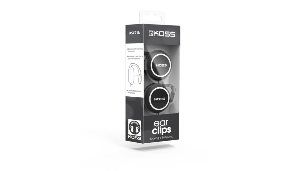 Koss KSC21 EarClip Stereo Headphone, Black/Silver, NSN 5965-32-015-8412 , 5965320158412, KSC21k